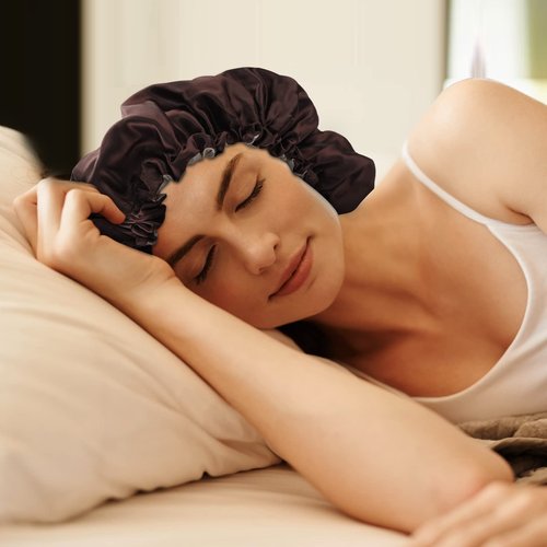 Satin Bonnet Silk Bonnet for Curly Hair Bonnet Braid Bonnet for Sleeping Bonnets for Women Large Double-Layer Adjustable Brown