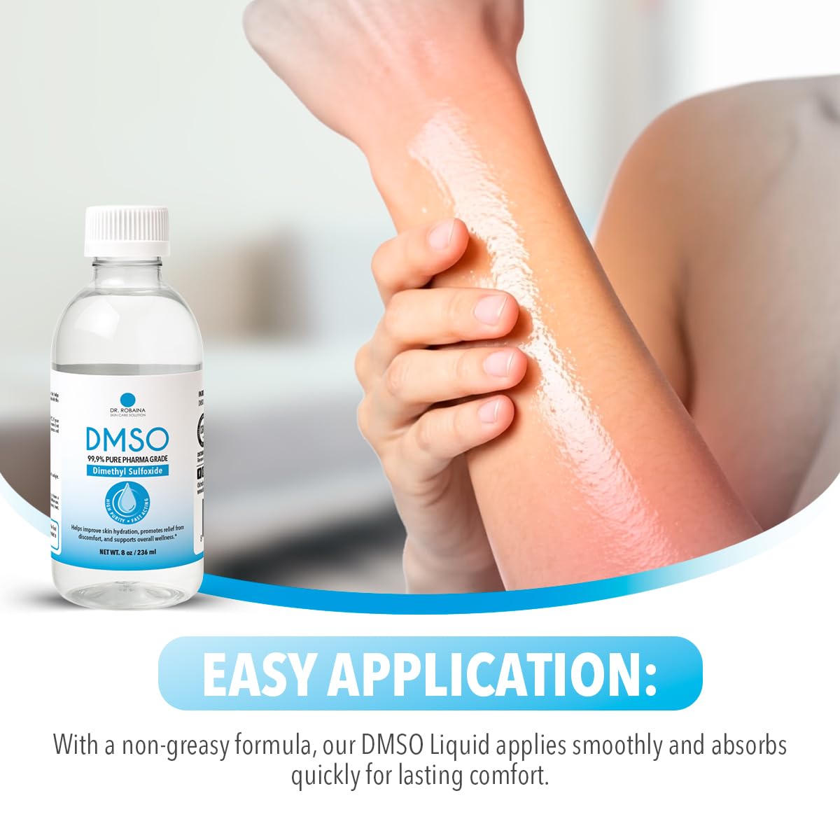Dr. Robaina DMSO Liquid – 99.9% Pure Pharma Grade Dimethyl Sulfoxide | Soothing Topical Support & Overall Wellness | Low Odor | Made in USA | 8 oz