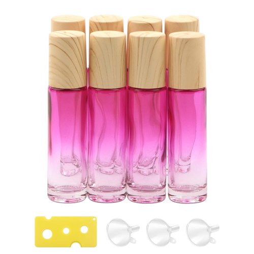 Newzoll 8 Pcs Glass Roller Bottles Essential Oils Perfume Roll on Bottles 10 ml (1/3 oz) Rose Red Gradient Rolling Bottles Vials Container for Oils Lip Balms