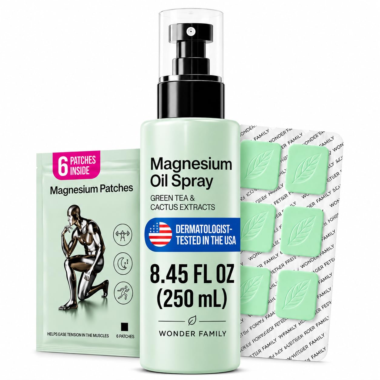Pure Magnesium Oil Spray for Feet and Whole Body - Muscle Soothing - Topical Magnesium Foot Spray for Sleep Support and Relaxation - Mist Bottle 8.45 Fl Oz, 6 Patches