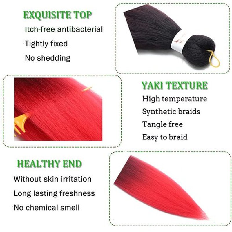 Pre Stretched Braiding Hair 26 Inch 3packs High Temperature Synthetic Fiber Braiding Hair Pre Stretched Hot Water Setting for Braids Soft Yaki Texture (26inch,Black-Burgundy-Red)