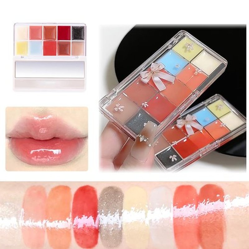 Jelly Lip Gloss Palette, 10 Color Lip Palette, High-Pigmented Lipstick Set, Long-Lasting Lip Gloss, Vibrant Lip Shades For Women Girls (Warm Palette, 1)