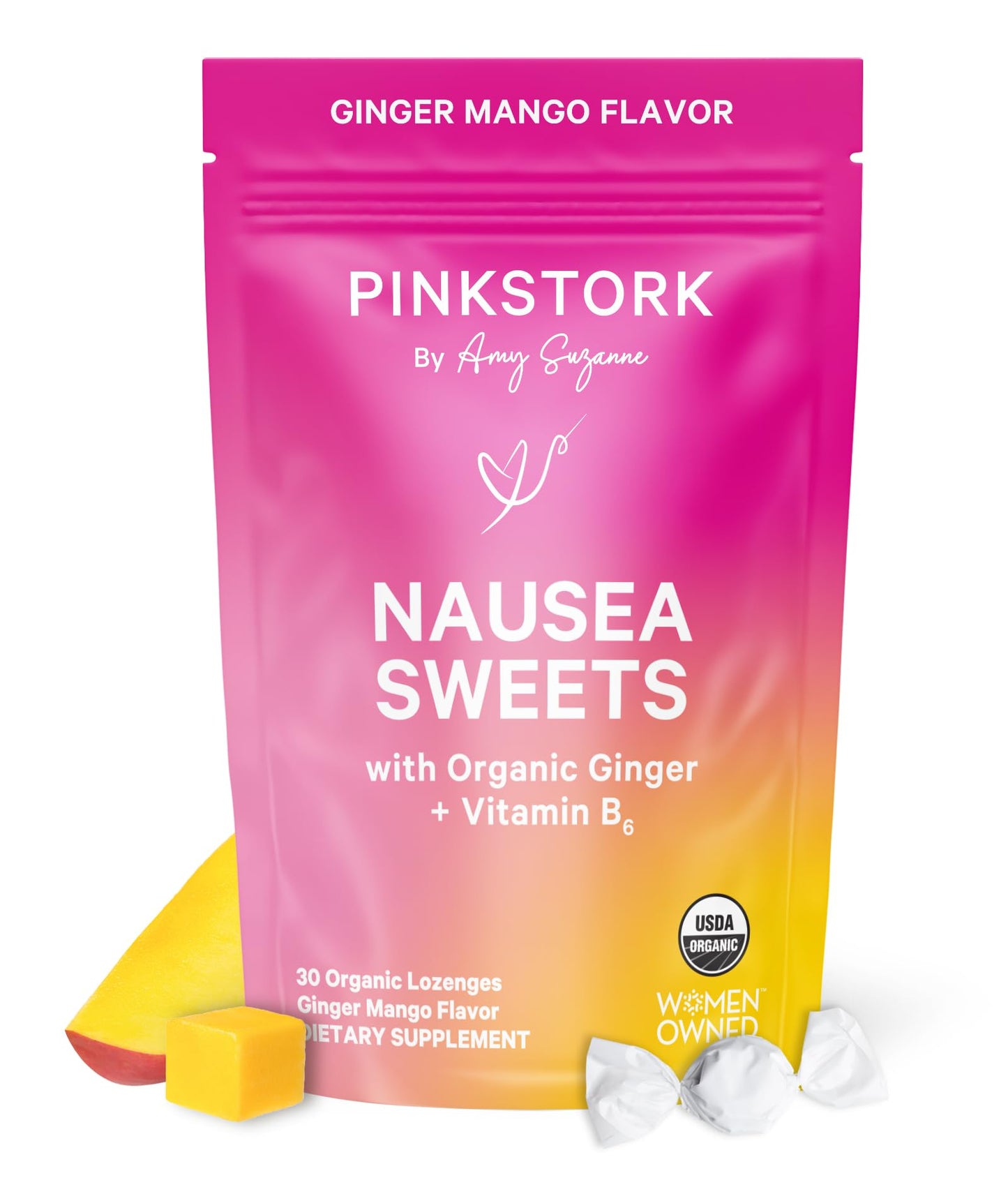 Pink Stork Organic Mango Sweets with Vitamin B6, 30 Wrapped Candies