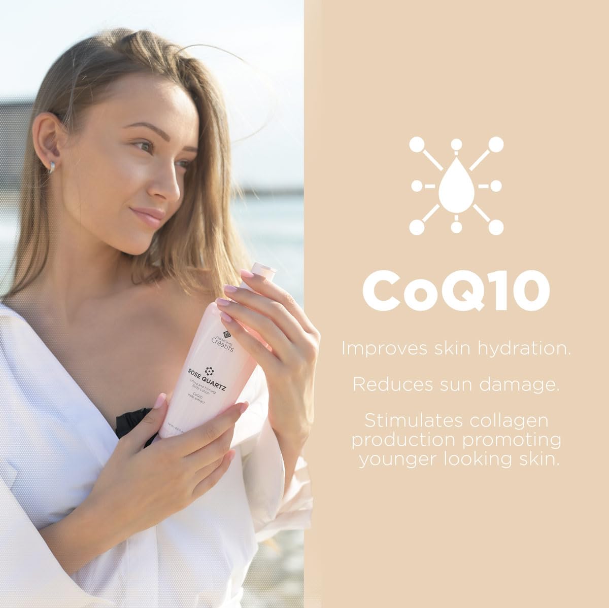 Cosmétiques Créatifs Rose Quartz Body Lotion with CoQ10, Kelp Extract and Hydrating Antioxidants, 8.5 fl. oz.