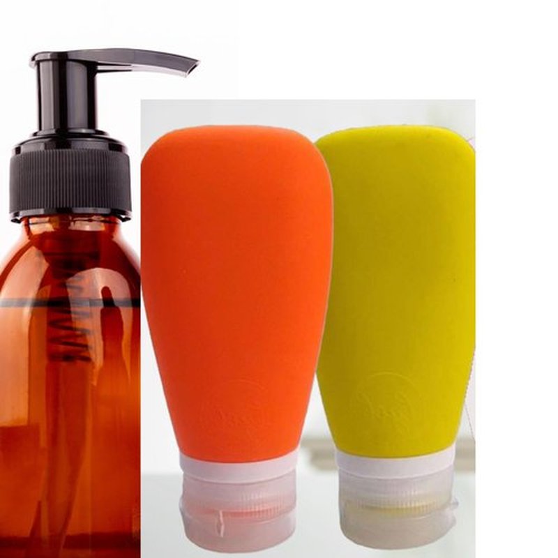 LYOB Travel Bottles for Toiletries, TSA Approved 3oz Leak Proof Silicone Refillable Squeeze Travel Size Containers BPA Free for Cleansers, Lotions, Shampoo 2pk (Orange,Yellow) Stocking Stuffers