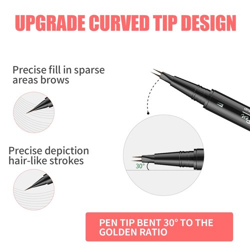 Eyebrow Pen, Curved Microblading Eyebrow Pencil, 2-in-1 Dual-Ended Natural Brow Eyebrow Pen with Micro-Fork-Tip and Precise Brush-Tip, Waterproof Long-Lasting Microblading Eyebrow Pen, Dark Brown