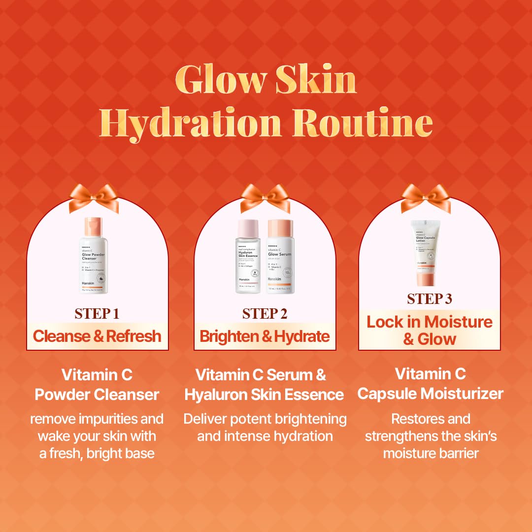 Hanskin Glow Skin On the Go Kit–Brightening & Hydrating Mini Skincare Set with Cleanser, Essence, Serum & Lotion | TSA-Friendly Travel Kit, Holiday Gift, Stocking Stuffer, Teen Girl & Women’s Skincare