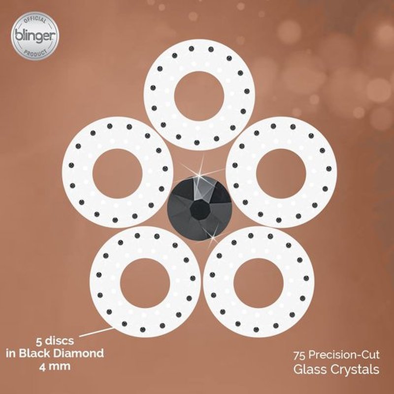 blinger Crystal Refill Pack | 5 Discs - 75 Precision-Cut Glass Crystals | Styling Tool not included | Black Diamond 4 mm