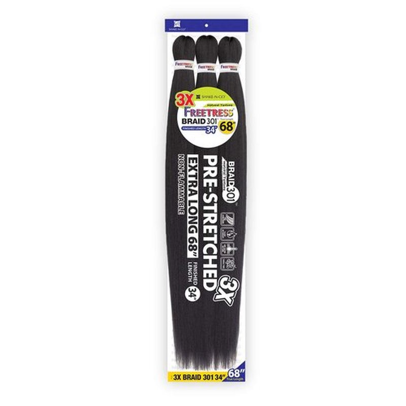 FreeTress Natural Texture Braids 3X Pre-Stretched Braid 301 34" (3-PACK, OMCOPPER)