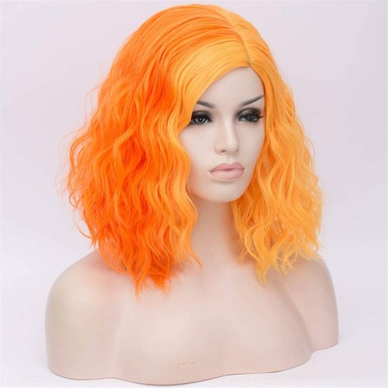 Cying Lin Short Bob Wavy Curly Wig Orange and Yellow Wig For Women Cosplay Halloween Wigs Heat Resistant Bob Party Wig Include Wig Cap (Orange and Yellow)