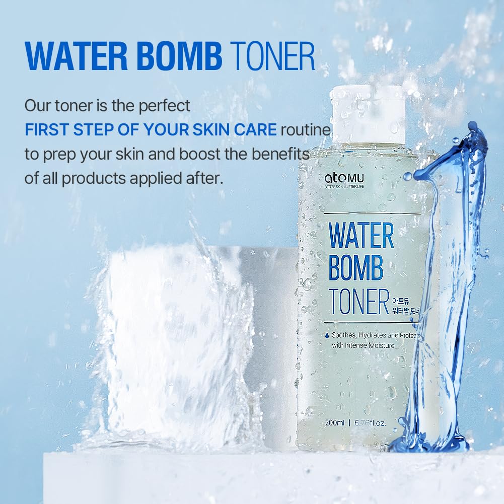 Atomu Water Bomb Toner, Moisturizing Soothing Mildly Acid Toner, Hypoallergenic, Exfoliating, Hydration Boost (6.76 fl.oz.)