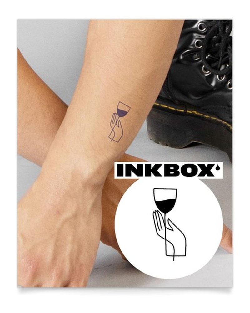 Inkbox Temporary Tattoos, Semi-Permanent Tattoo, One Premium Easy Long Lasting, Water-Resistant Temp Tattoo with For Now Ink - Lasts 1-2 Weeks, Wine Time, 2 x 2 in