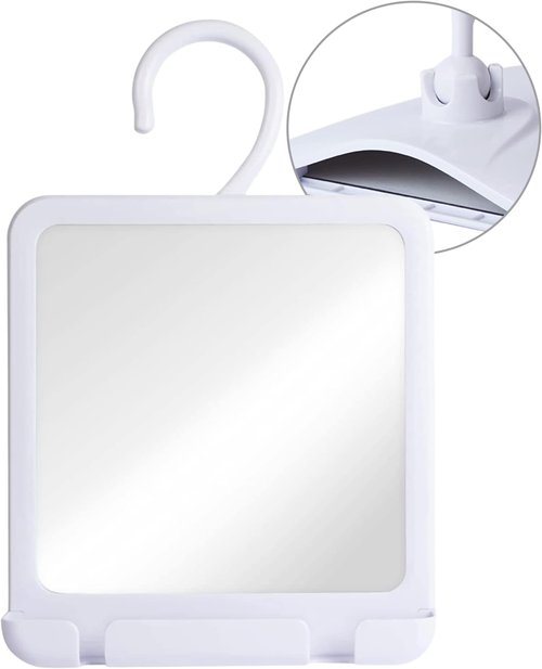 MIRRORVANA Dual Anti Fog Shower Mirror for Shaving with Hook for Hanging and Fogless Shatterproof Surface - Fill Back Chamber/Reservoir with Hot Water for Fog Free Shave (8" x 7", White)