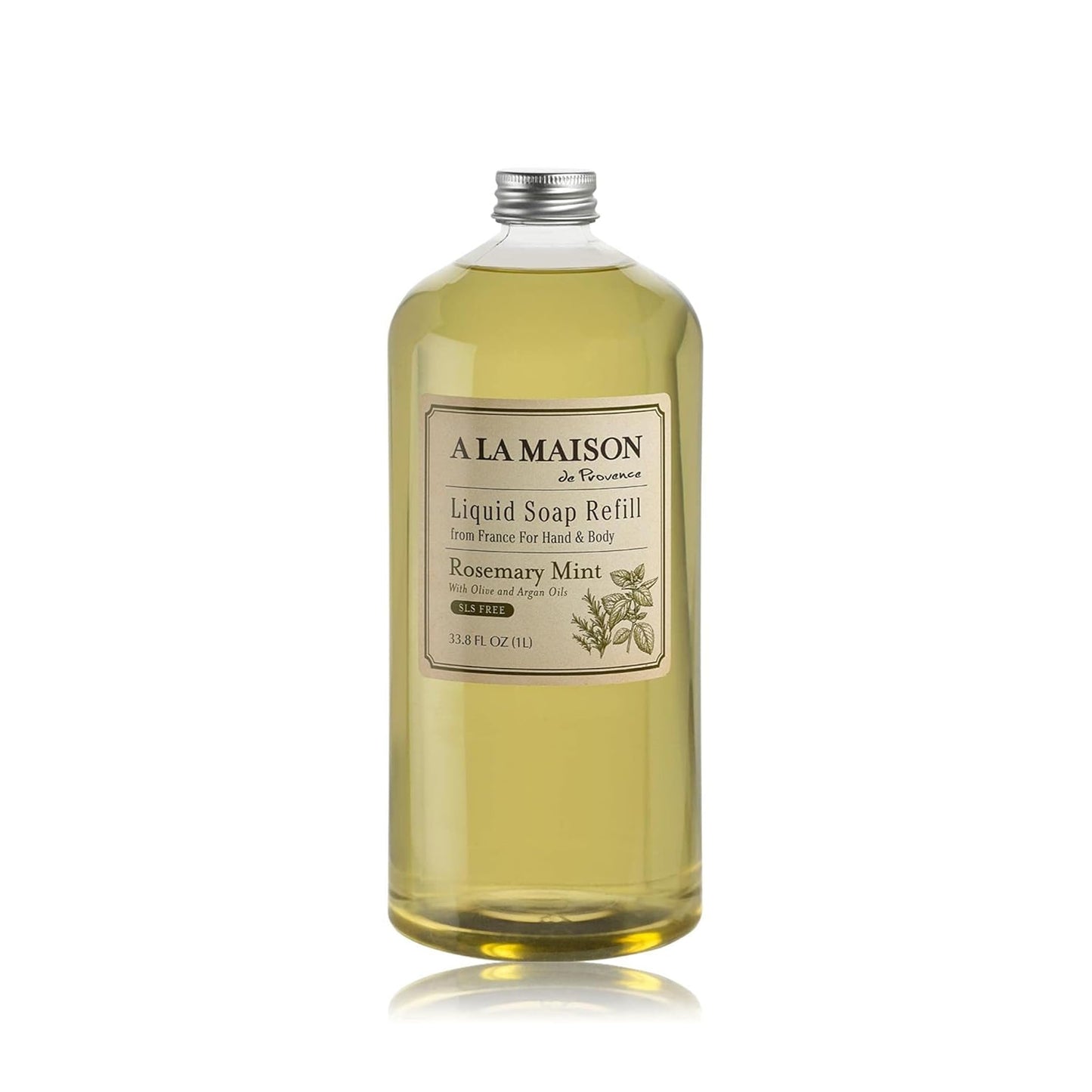 A LA MAISON Rosemary Mint Natural Hand Wash Made with Essential Oils - Biodegradable, Plant-Based, Vegan, Cruelty-Free 33.8 Fl Oz Refill Bottle, 1 Pack