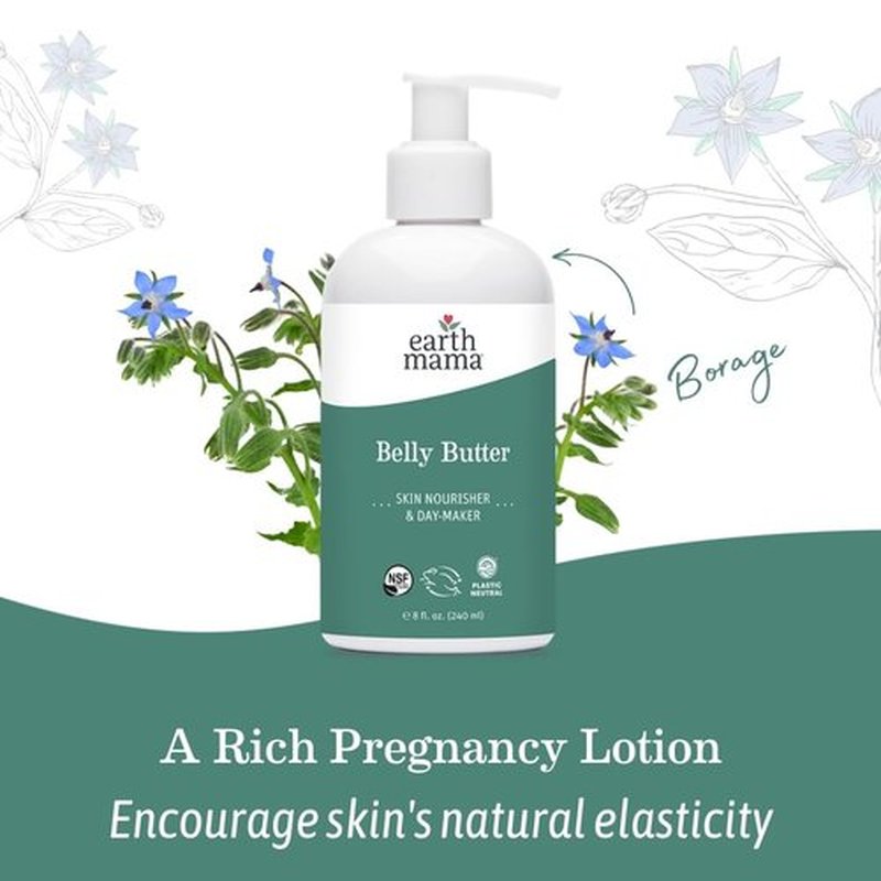 Earth Mama Belly Butter, Maternity Moisturizer for Dry Skin | Lotion for Pregnancy and Postpartum Recovery Self Care, Body Cream with Aloe, Fragrance Free, 8-Fluid Ounce