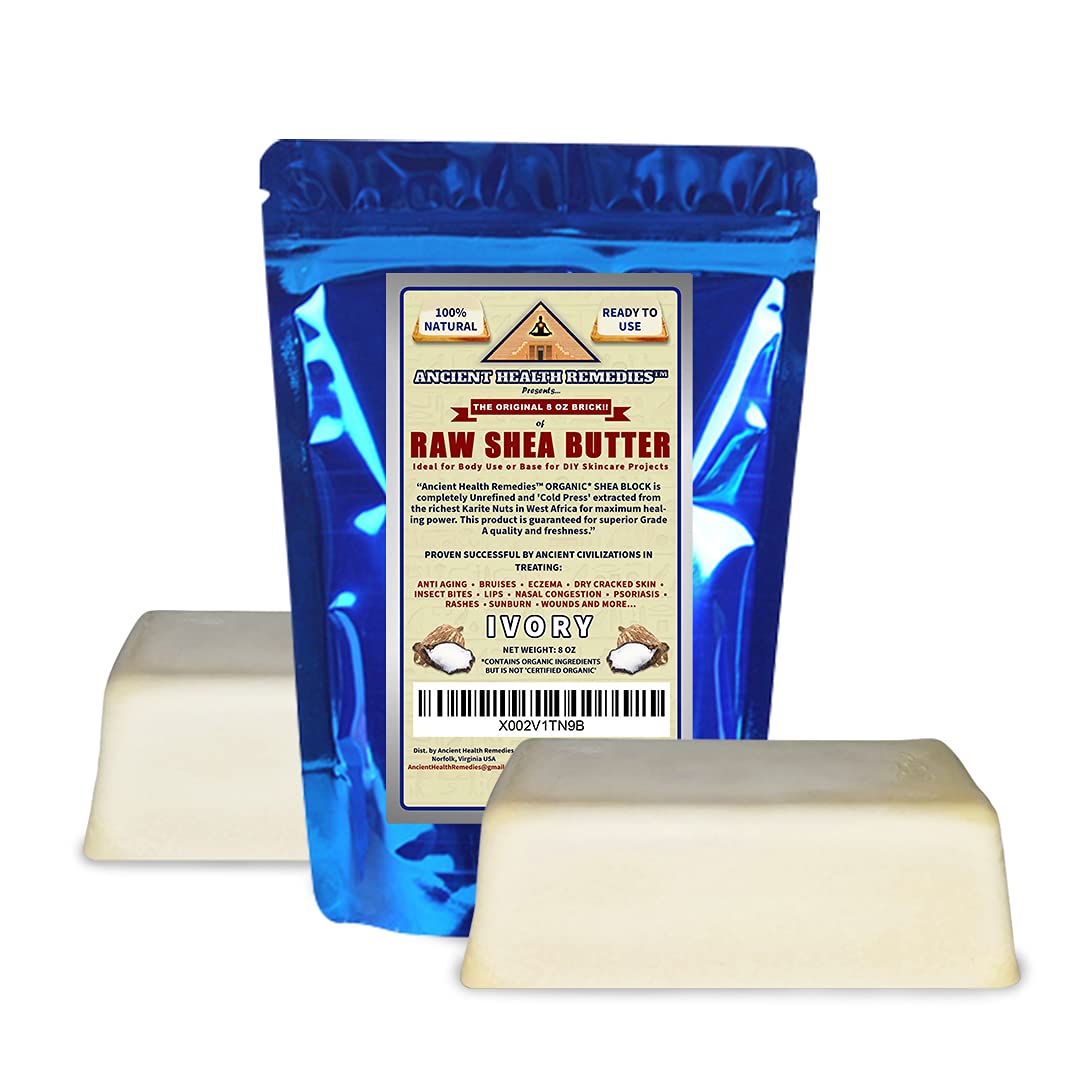 ANCIENT HEALTH REMEDIES Organic Unrefined Raw AFRICAN IVORY WHITE SHEA BUTTER BLOCKS/JAR Bulk Size Grade A for Anti Aging Dry Skin Base for DIY Body Butter, Beauty