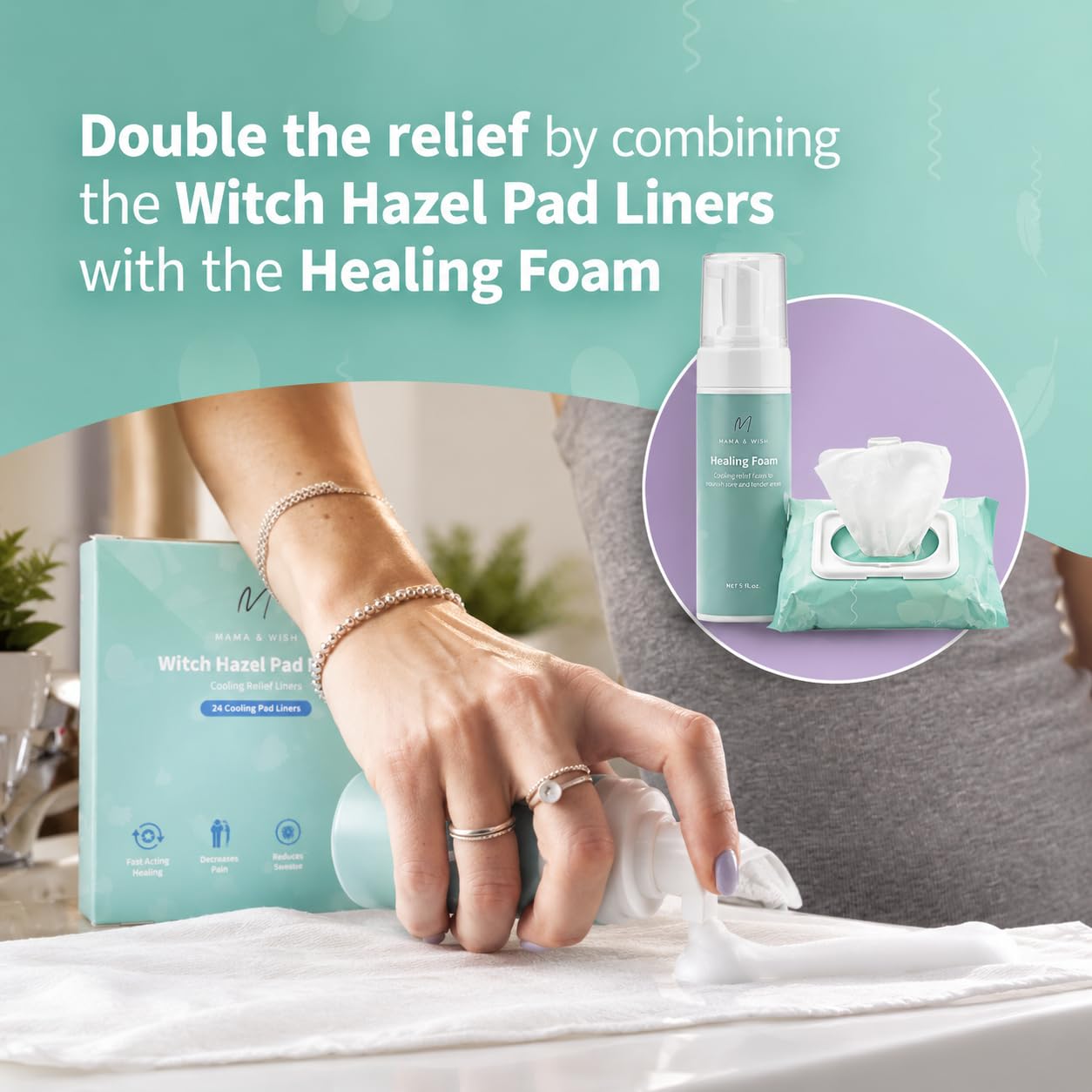 Mama & Wish Witch Hazel Foam and Pad Liners Bundle - Postpartum Essentials