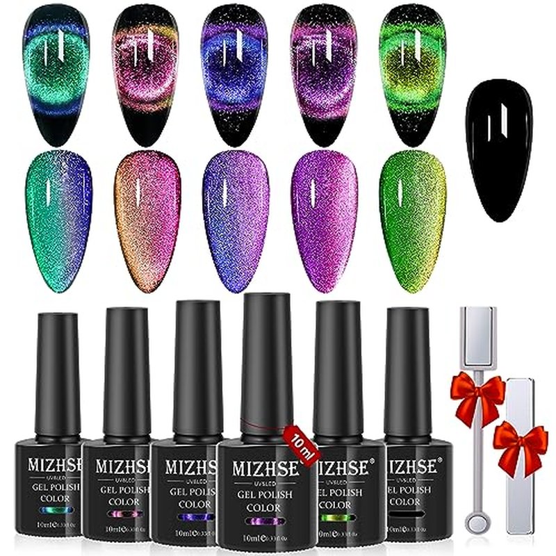 MIZHSE Glitter Gel Nail Polish, Diamond Gel Polish Set, Sparkly Shiny Gel Nail Art Varnish Manicure Kit, Soak Off LED Lamp, for Beginners DIY at Home (Glitter Polish Set)