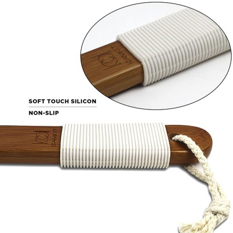 ICANdOIT-19.68Inch Natural Stiff Sisal Bristles Anti-Slip Extra Long Handle Bath Brush,Bent Handle Shower Scrubber for Exfoliating,Shower Back Brush,Exfoliation Set with Pumice Stone(1 Pack)