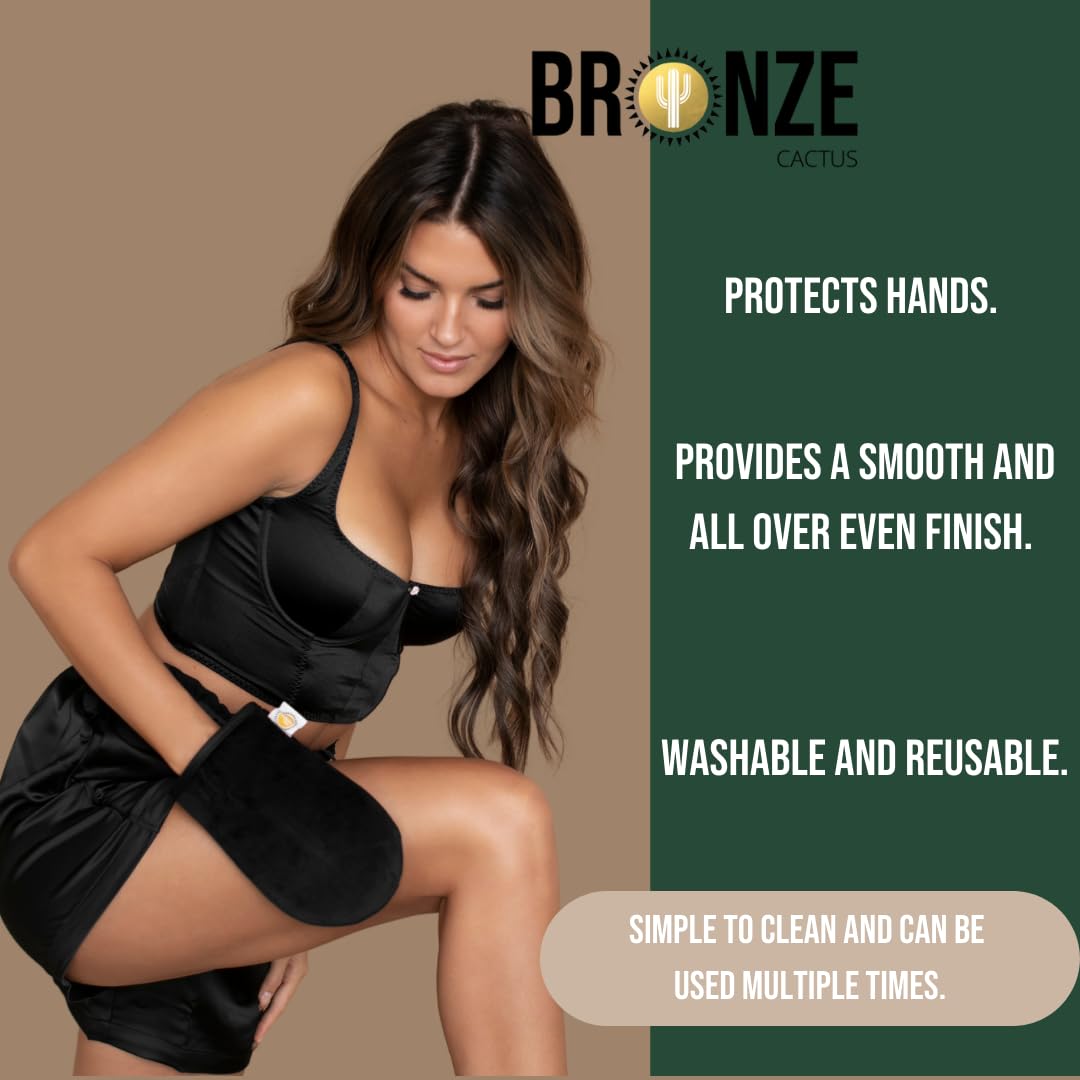 Bronze Cactus Tanning Application Mitt – Non-Absorbent Fabric | Reusable, Fast Dry | Applies Self-Tan, Lotion, Mousse Evenly | Prevents Staining, Ideal for Face & Body
