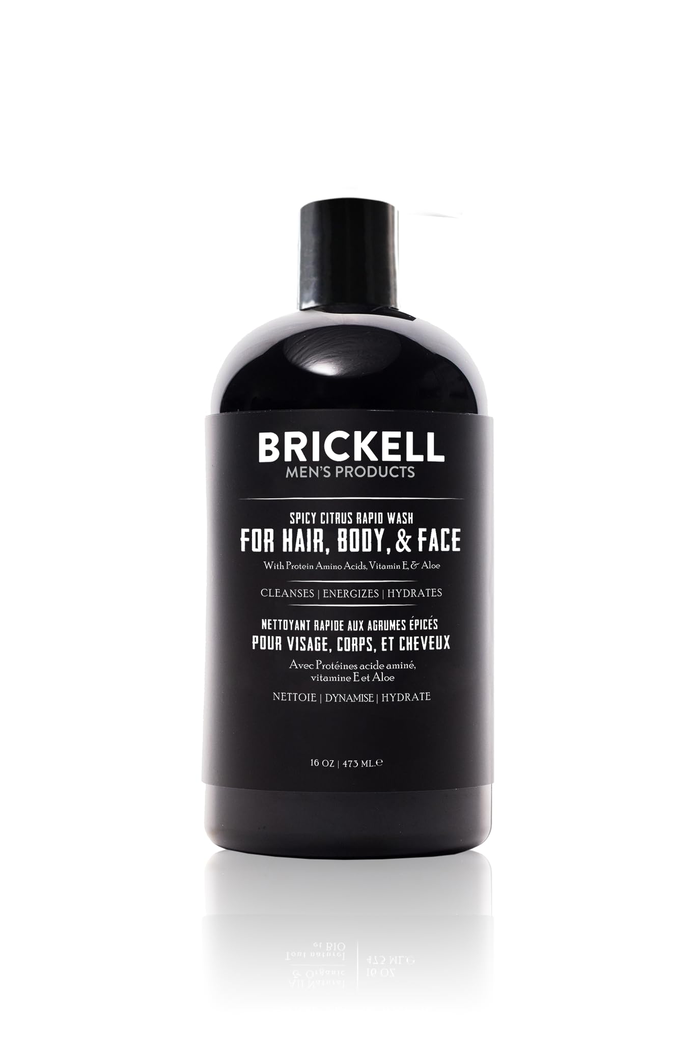 Brickell Men's Rapid Wash, 3 in 1 Body Wash Gel for Men, With Aloe, Vitamin E, and Jojoba Oil, 16 Ounce, Spicy Citrus Scent