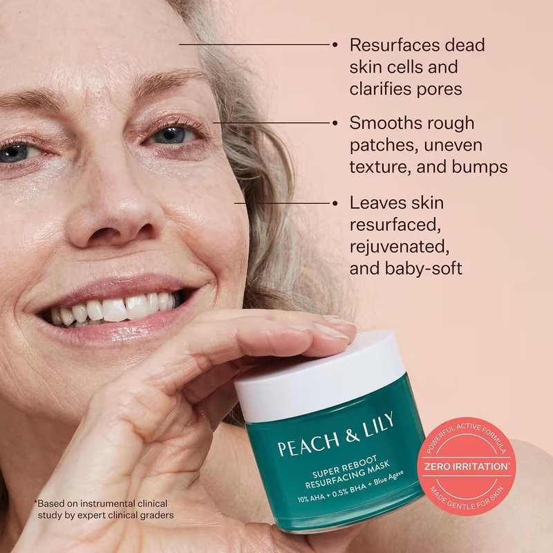 Peach & Lily Super Reboot Resurfacing Mask - 10% AHA, 0.5% BHA | Pro-Grade Treatment for Pores, Uneven Skin | 2.7 Fl Oz