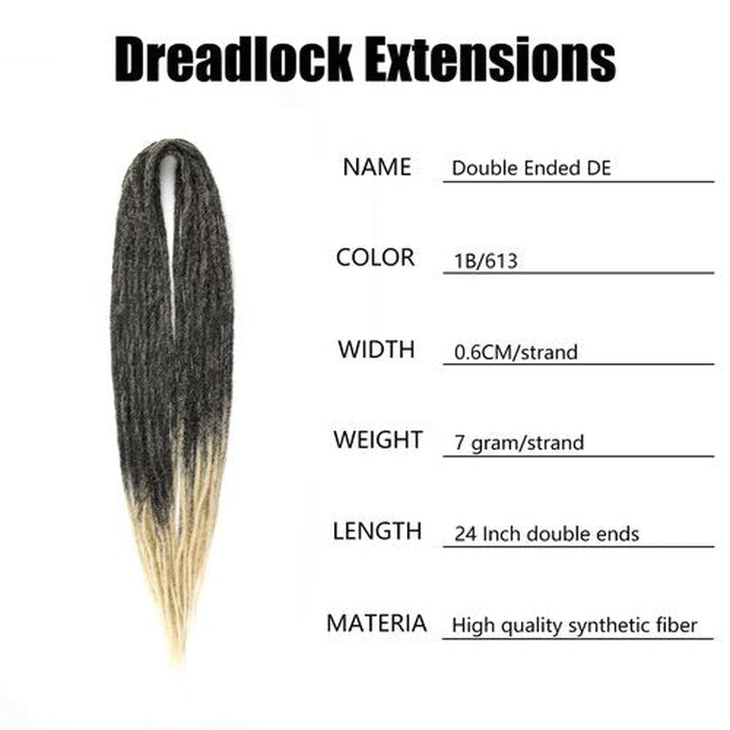 Double Ended Dreadlock Extensions 0.6CM Diameter Synthetic Hair 24Inch 30Strands Reggae Braids Hip-hop Style(Double Ended 30trands,1B/613)