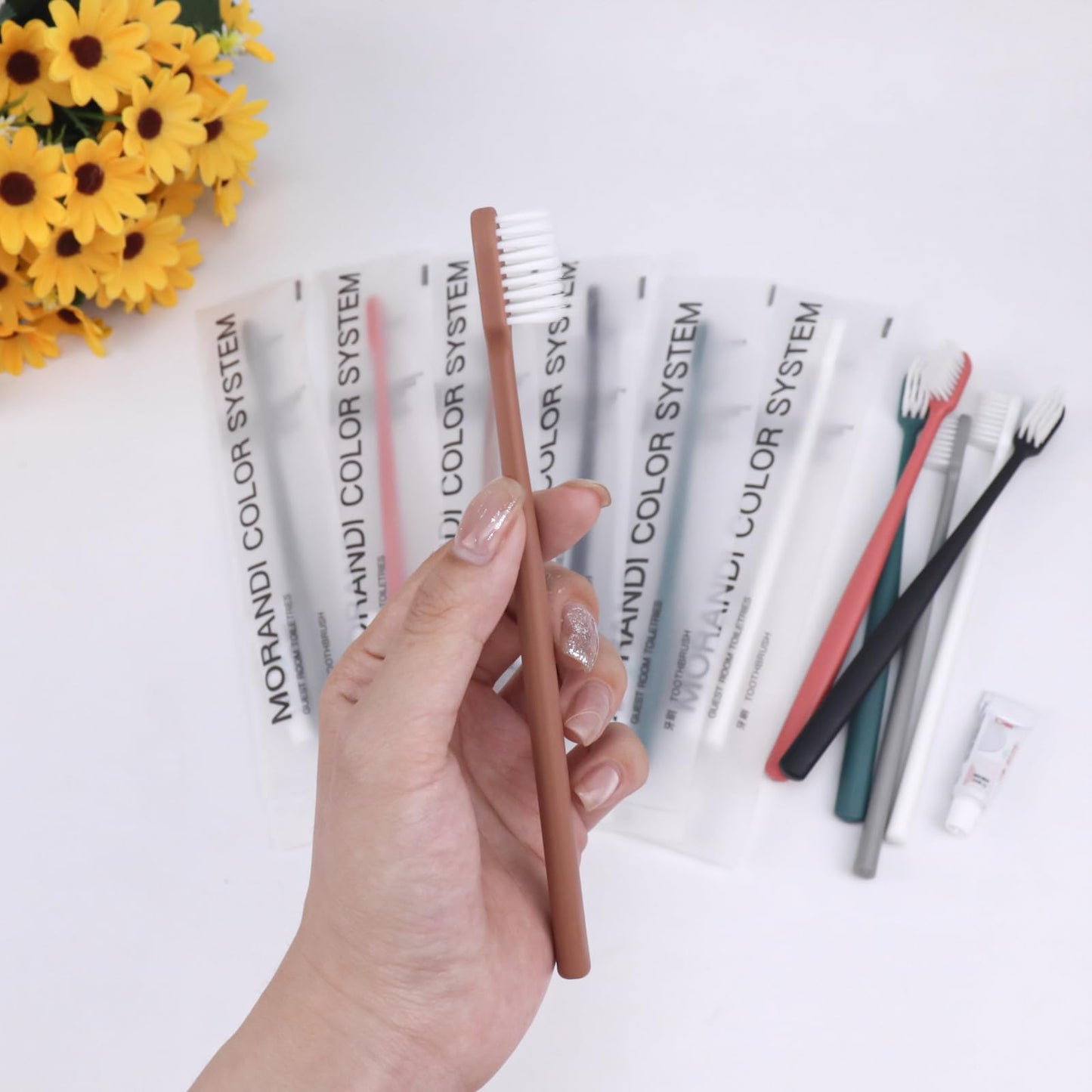 LLHQAMT Disposable Toothbrush, Toothbrush Bulk, Individually Packaged, 6 Colors, Soft Bristles, Ergonomic Handle, 120 Count