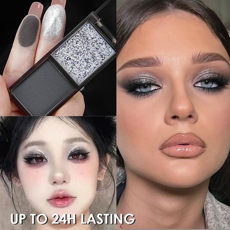 HHLTOH Two Color Matte Shimmer Eyeshadow, Gray Black Double Pigment Eye Shadow Powder, Long-Lasting Waterproof Makeup Palette,Blendable, Easy-To-Apply and Compact for Travel，0.14 Oz,01#
