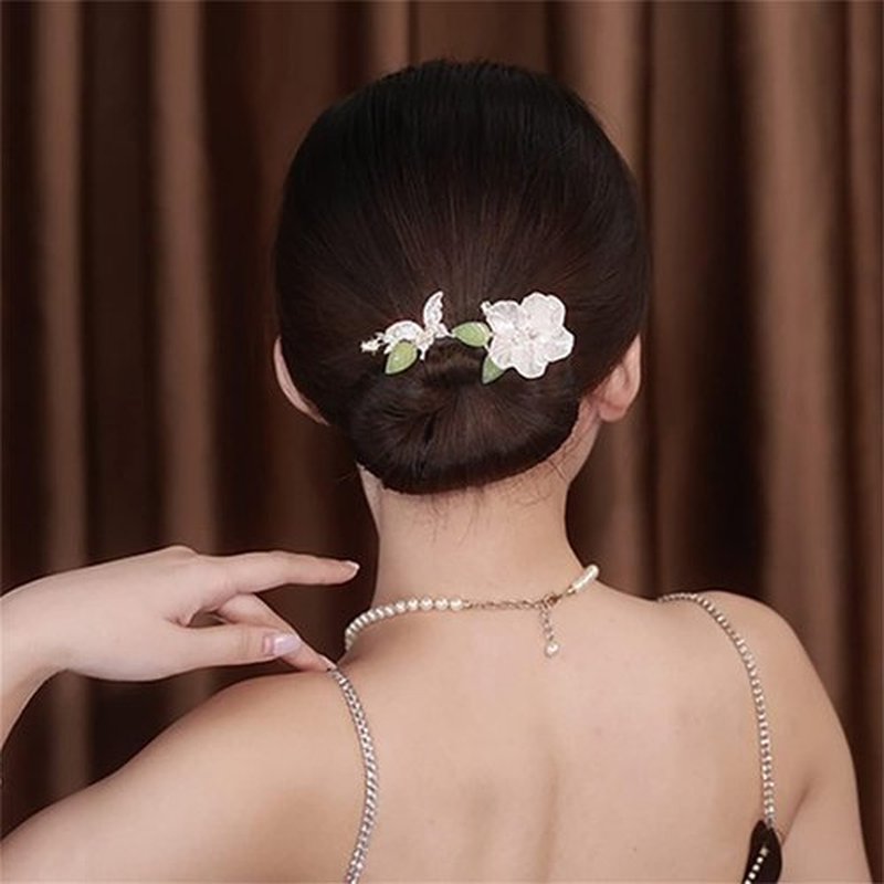 Ins Style Elegant Lazy Hair Curler, French Twist Hair Bun Maker, Lazy Flower Hairpin,Rhinestone Hand-Embroidered Flower Hair Accessory (Peach Blossom+Wings+Butterfly)