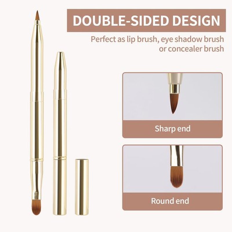 3 PCS Lip Brush,Yoizyfree Retractable Lip Brushes,Double-Ended TraveLip Makeup Brush Set for Lipstick Lip Gloss Include Lid(Gold + Pink + Purple)