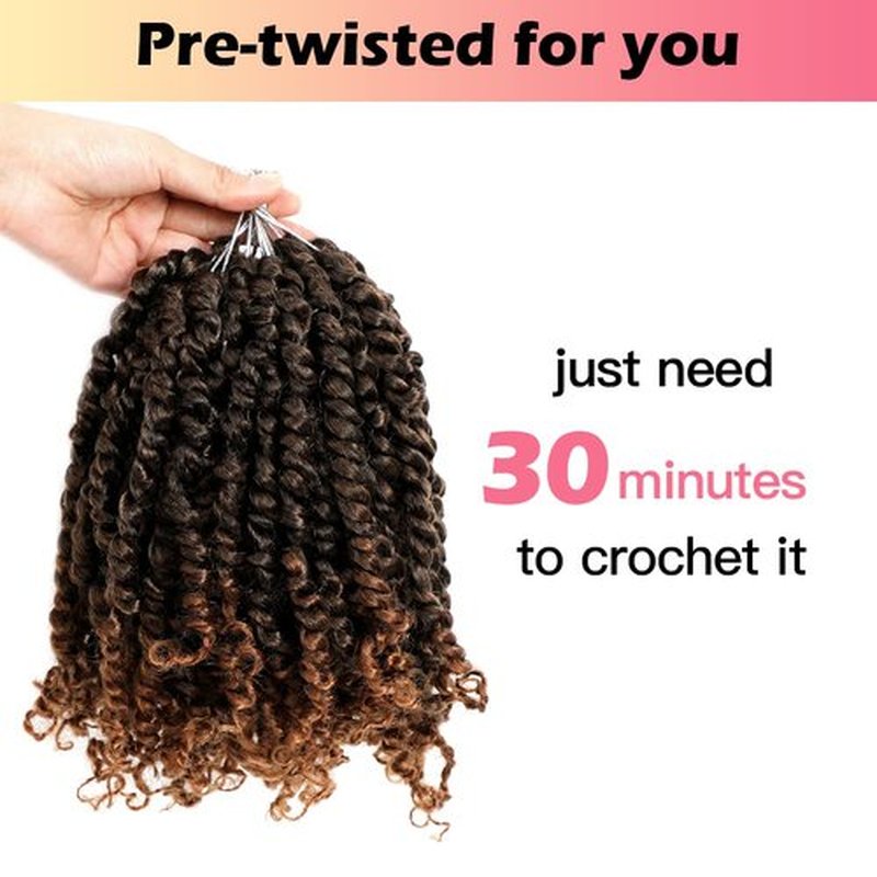 Niseyo 8 Inch Passion Twist Hair Pre-twisted 8 Packs Pre-looped Crochet Passion Twist Crochet Hair Short Braids (8 Packs, Ombre Medium Dark Brown)