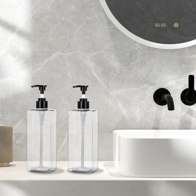 Yebeauty Pump Bottle Dispenser, 17oz 500ml Empty Plastic Shampoo Pump Bottles Shower Soap Dispenser Refillable Liquid Containers for Conditioner Body Wash, Bathroom Kitchen, 2 Pack Clear