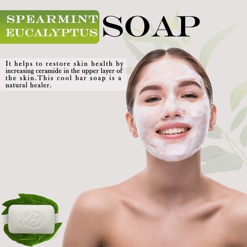 HERBOGANIC Spearmint and Eucalyptus Herbal Soap | Pack of 3 of 5oz soap Bar | Natural Bar Soap for Face and Body | Hydrating and Nourishing | Suitable for Men and Women