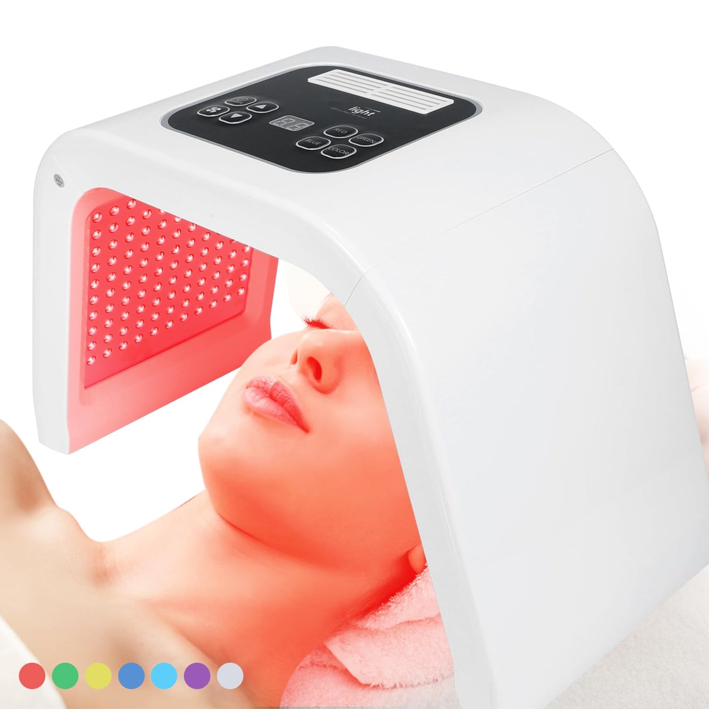 LED-Face-Red-Light-Therapy-Mask,7 Color LED Mask Light Therapy Equipment,Home Skin Care Beauty Equipment for Facial, Neck & Body Use (Square)