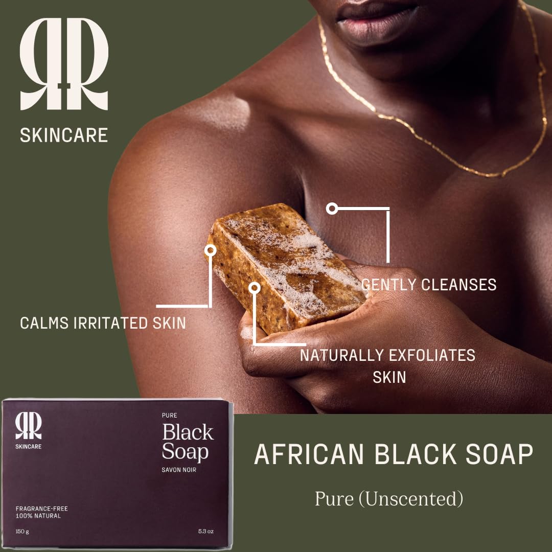 R&R Skincare Pure Black Soap Bar – African Black Soap for Face & Body – Handcrafted with Shea Butter & Palm Kernel Oil – Deep Cleansing & Moisturizing – Gentle for All Skin Types