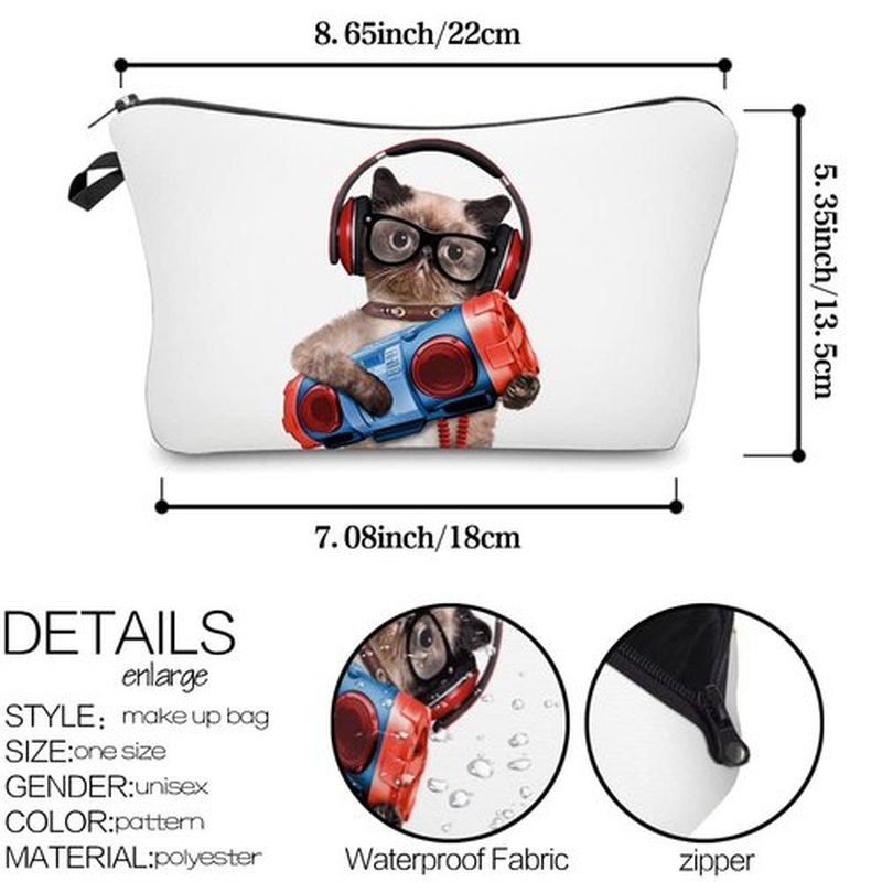 LOOMILOO Small Toiletry Bags for Women, Adorable Roomy Makeup Pouch Travel Water Resistant Cosmetic Purse Accessories Organizer Gift(Cat 55741)