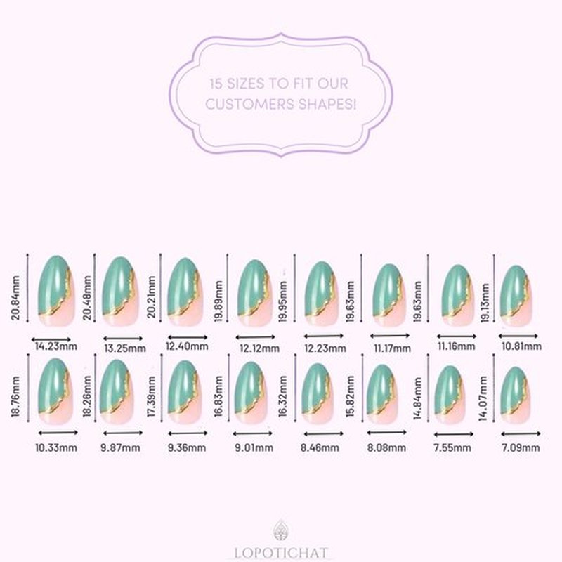 Lopotichat Press On Nails - Cascade Turquoise | Soft Gel X Nail Kit - 30pcs Short Almond Nails in 15 Sizes | Reusable Fake Nails with Glue for Perfect Spring Nails | Achieve Effortless Style