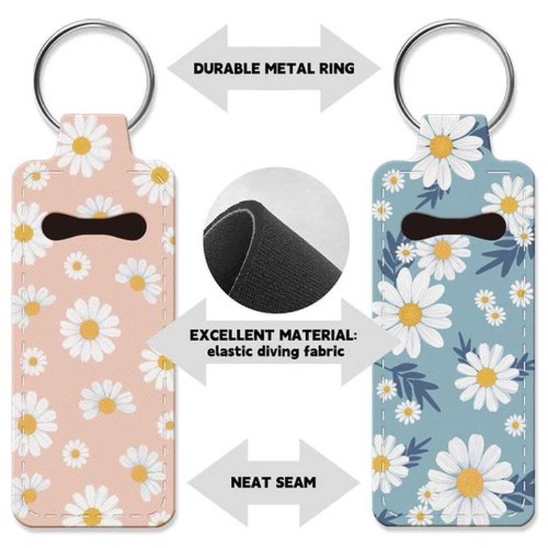 OLYCRAFT 2pcs Lipstick Holder Keychain Daisy Pattern Lip Balm Holders Elastic Diving Fabric Lipstick Keychains Portable Lipstick Holder Bags Lipstick Sleeve Key Ring Holder for Lipstick Chapstick