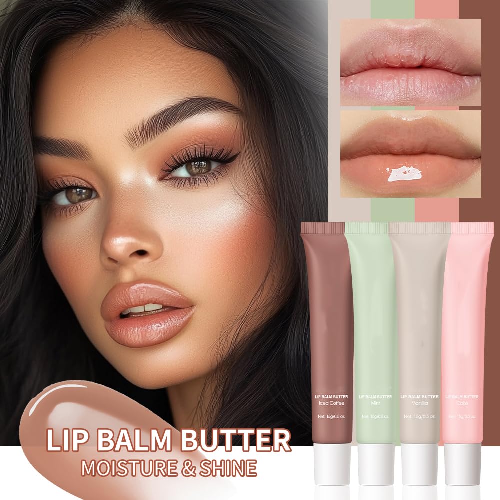 Easilydays Lip Butter Balm, Hydrating Lip Balm with Sheer Tint, Plumps Moisturizing Hydrating Lip Mask, Vegan Non-Sticky Lip Glowy Balm for Instant Moisture, Shine, & Soothing Lip Care, #3 Ices Coffee