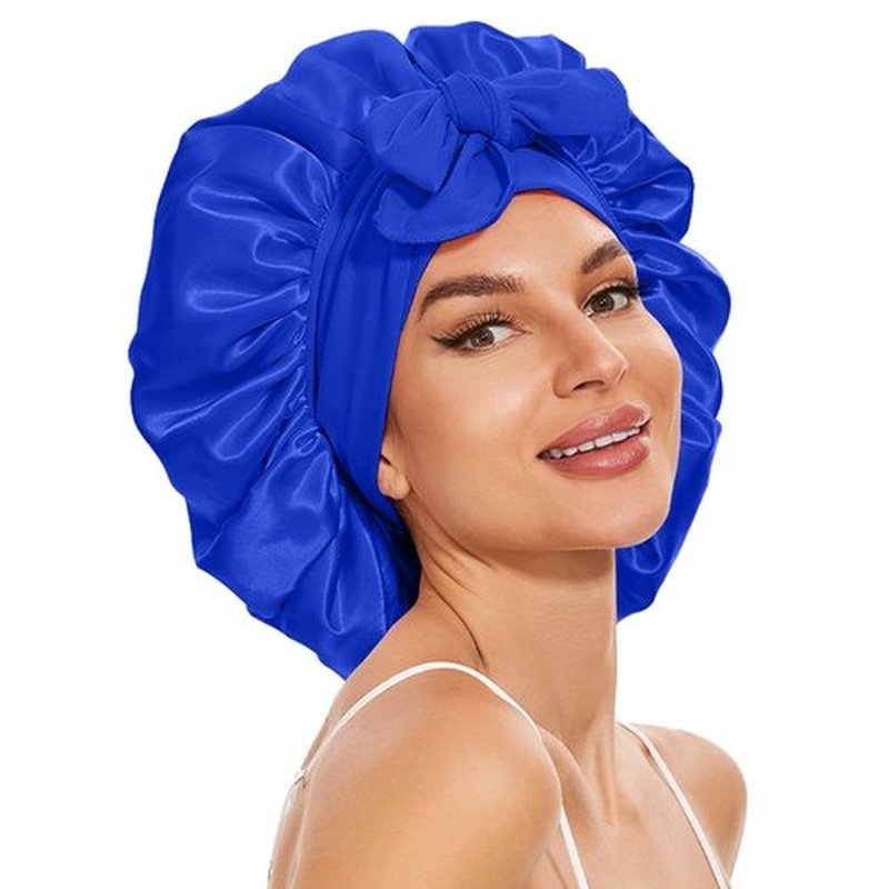 Large Silk Bonnet for Sleeping, Double Layer Satin Lined Hair Bonnets for Women Men with Tie Band Shower Cap