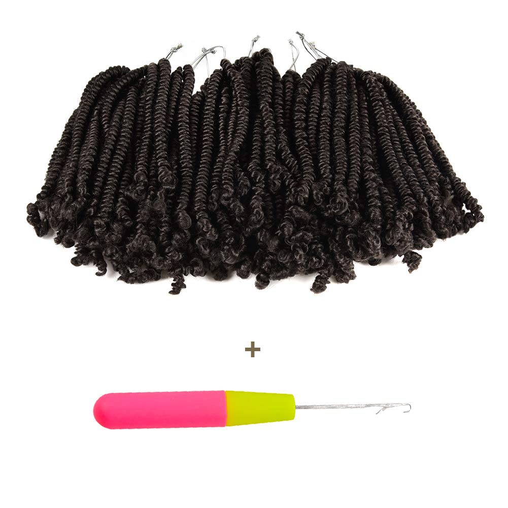 Niseyo Pre twisted Bob Spring Twist Hair 6 Inch 7 Packs Short Pre-looped Crochet Braid (4#/Brown)