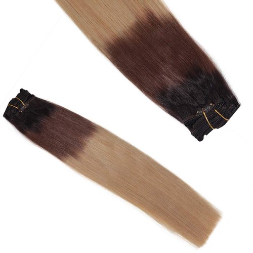 Ombre Clip in Real Hair Extensions Balayage Remy Hair Extensions Clip in Dark Brown with Light Brown 120g Full Head Straight Soft Natural Hair Extensions 22 inch