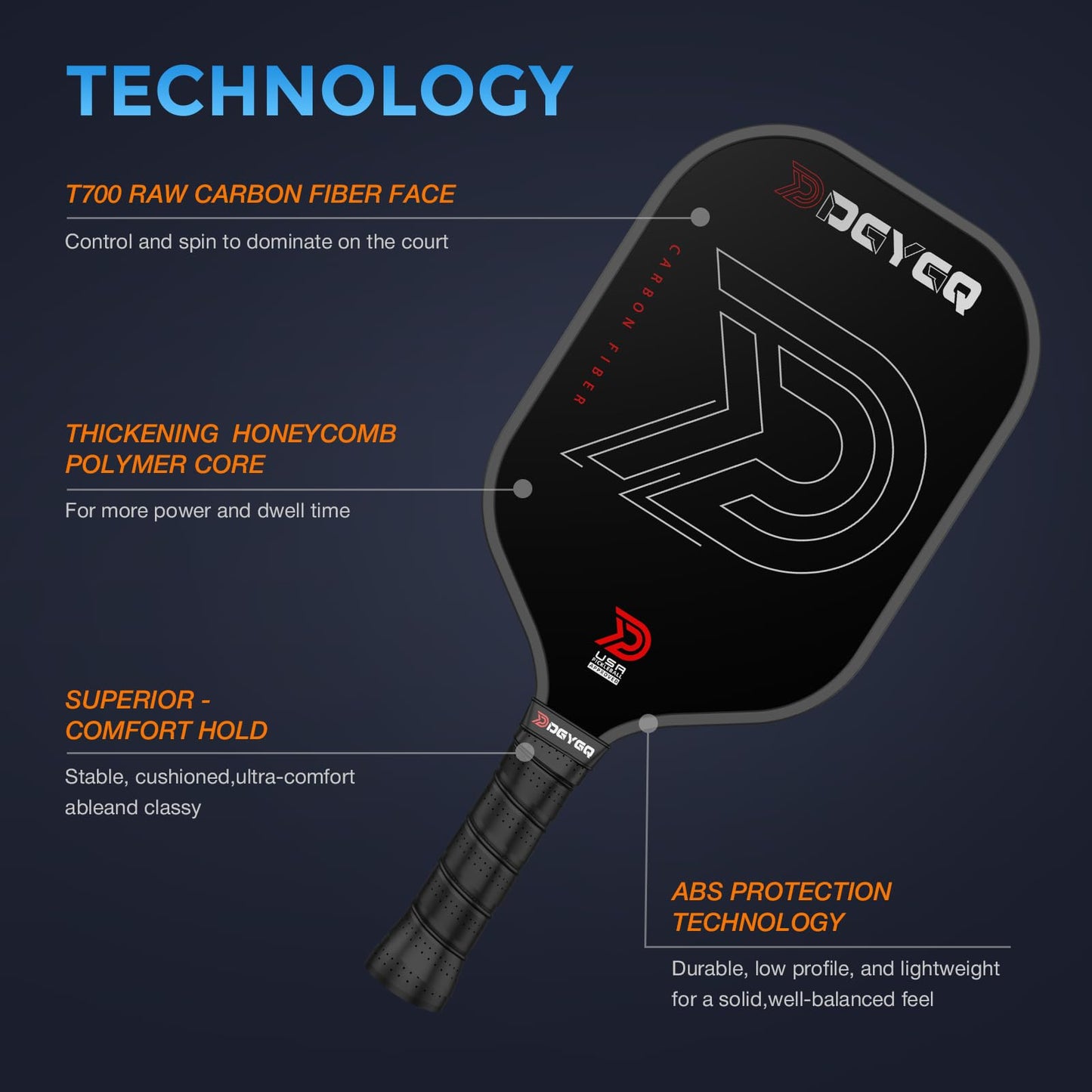 DGYGQ Pickleball Paddles - Professional Carbon Fiber Paddle with Honeycomb Core Pickleball Rackets - Lightweight Precision & Enhanced Shock Absorption for High Spin