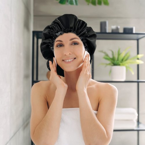Satin Bonnet Silk Bonnet for Curly Hair Bonnet Braid Bonnet for Sleeping Bonnets for Women Large Double-Layer Adjustable Black