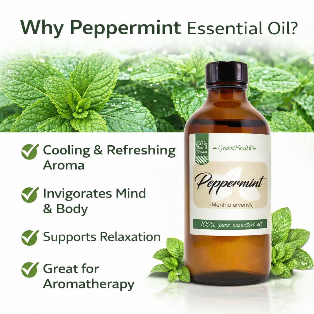 Peppermint Essential Oil - 4 fl oz - 100% Pure Essential Oil - GreenHealth