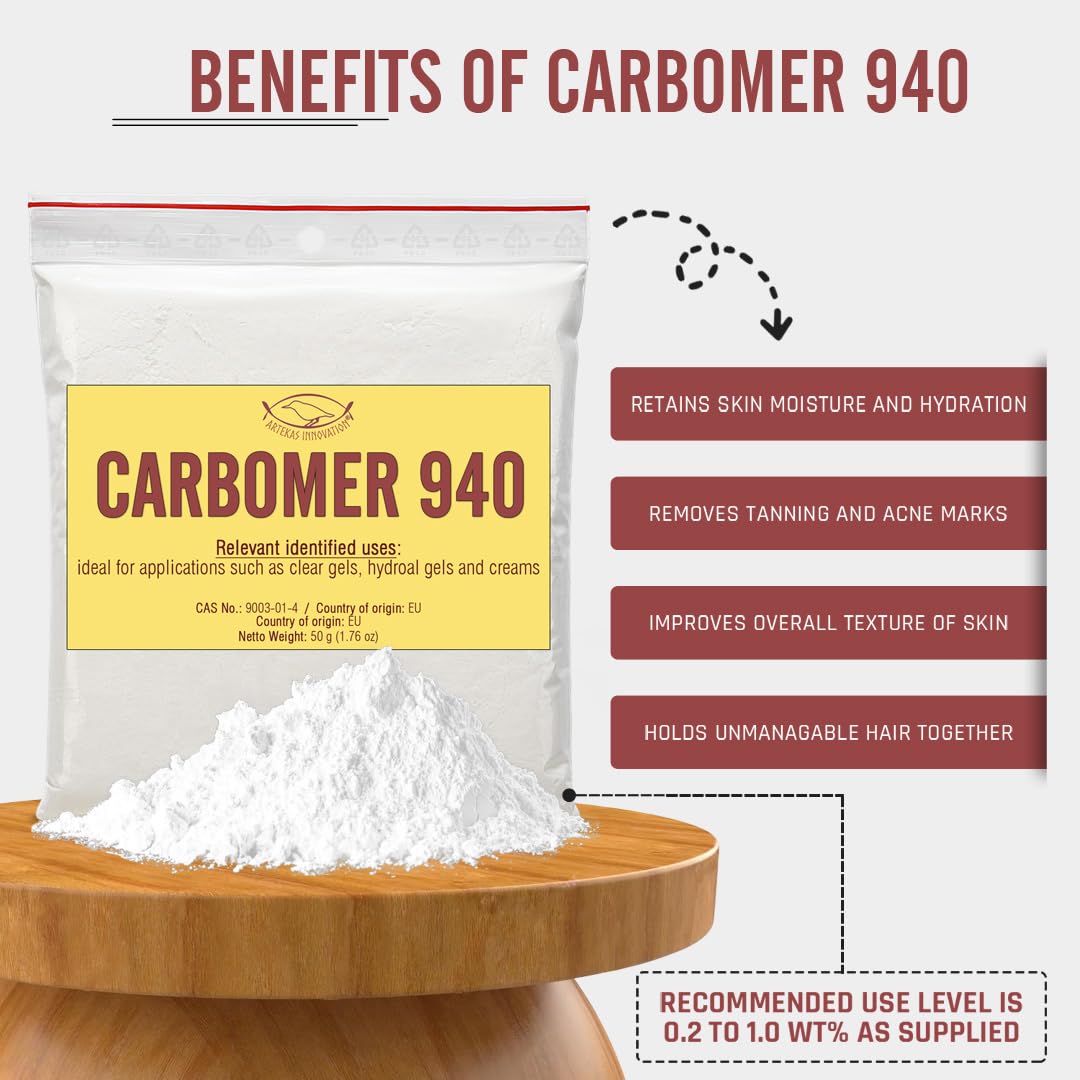 CARBOMER 940 Powder – Cosmetic Grade Gel Thickener for Gels, Creams & Serums – CARBOPOL 940 Rheology Modifier for DIY Skincare & Cosmetic Formulation – 50 g (1.76 oz)