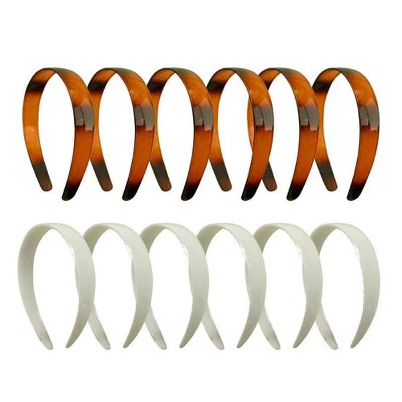 1 Inch Plastic Headbands (set of 12) - White Tortoise