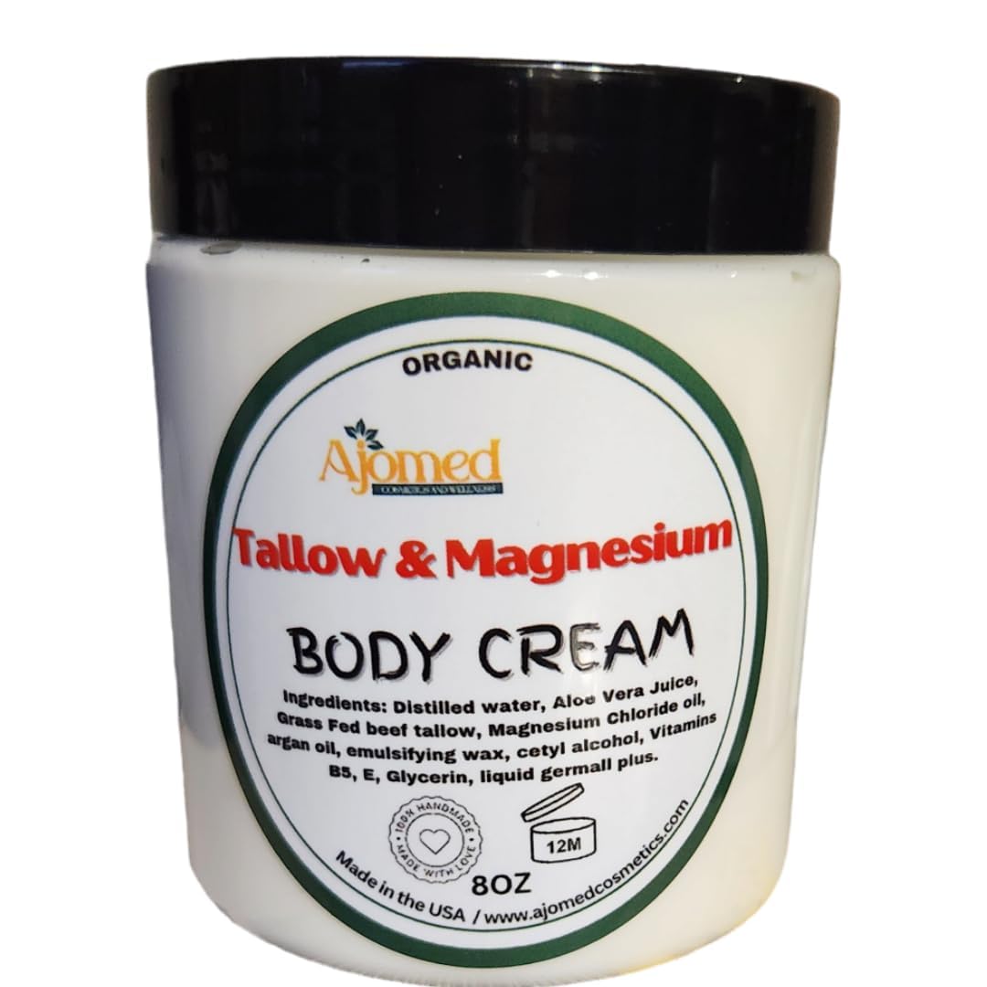 Beef Tallow & Magnesium Body butter - Grass Fed and Finished beef tallow Magnesium Cream- Handmade tallow moisturizer for Cracked, Dry, Itchy skin- eczema cream- diaper rash- dry skin body care