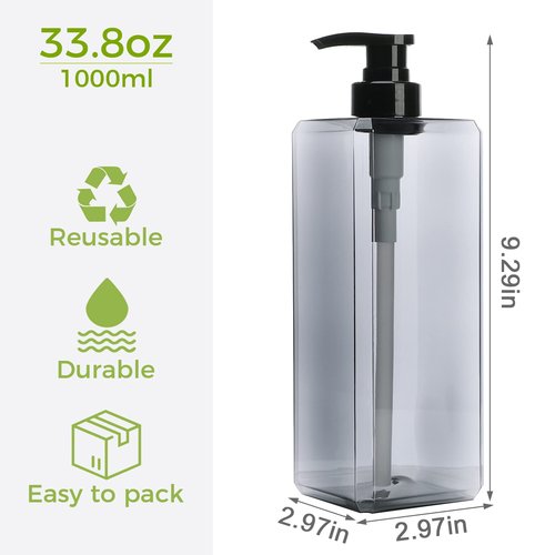 Suream 33.8oz Refillable Shampoo Bottles for Shower, 3Packs 1000ml Large Empty Pump Dispenser with 4PCS Lables for Shampoo, Body Soap, Hand Soap, Conditioner, for Bathroom, Kitchen, Hotel, Salon, SPA